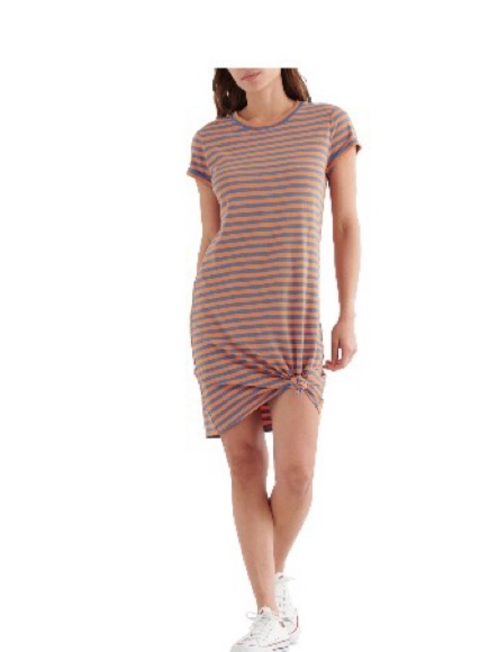 Lucky Brand Twist Front Blue & Orange Striped Shirt Dress